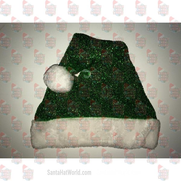 Green Sparkle Santa Hat Plush Brim