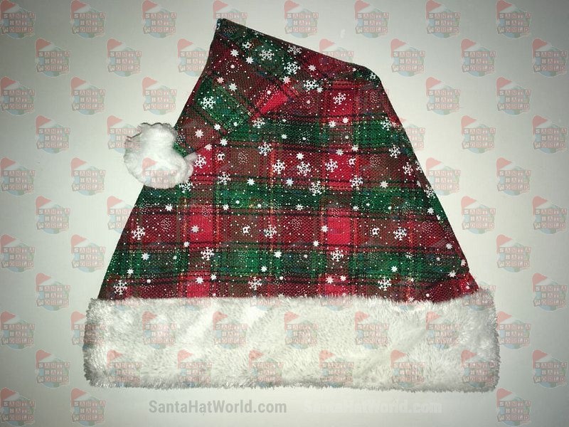 Plaid Santa Hat with White Snow