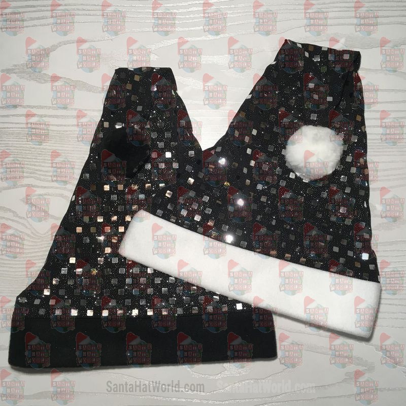 Square Sequin Silver and Black Santa Hat