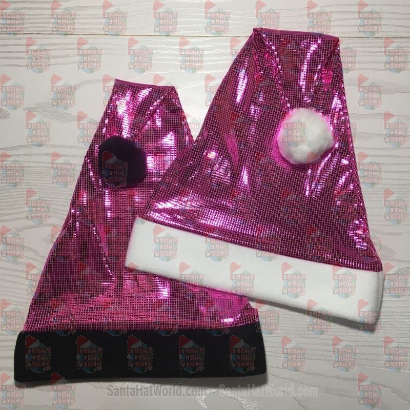 Shiny Grid Pink Santa Hat