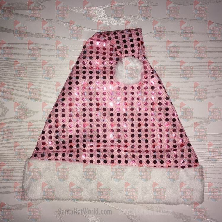 Pink Sequin Santa Hat Plush Brim