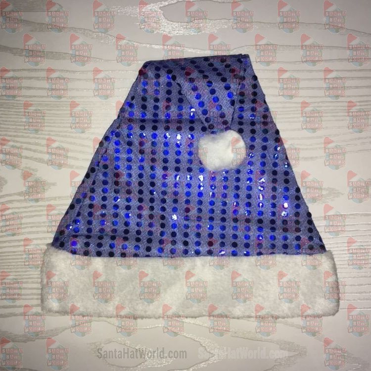 Blue Sequin Santa Hat Plush Brim