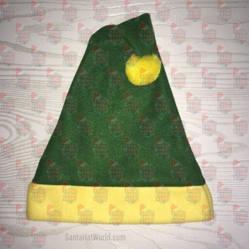 Dark Green and Pale Yellow Brim Santa Hat with Yellow Pom