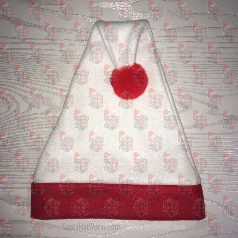 White and Red Brim Reverse Santa Hat with Red Pom