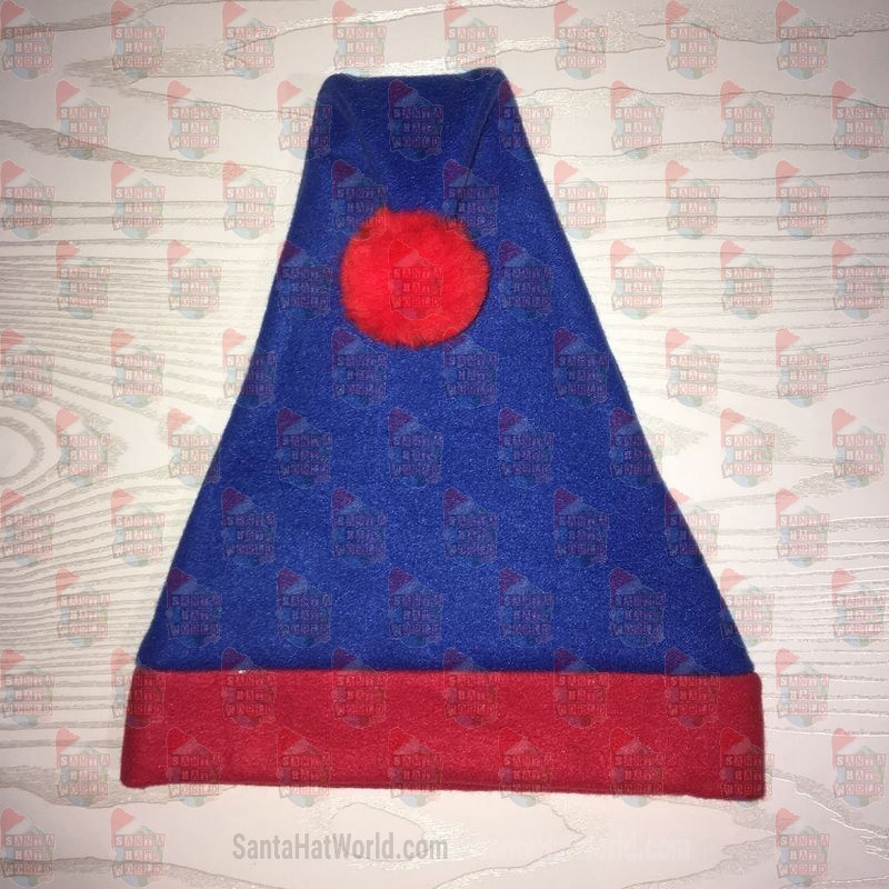 Red brim and Blue Santa Hat with Red Pom