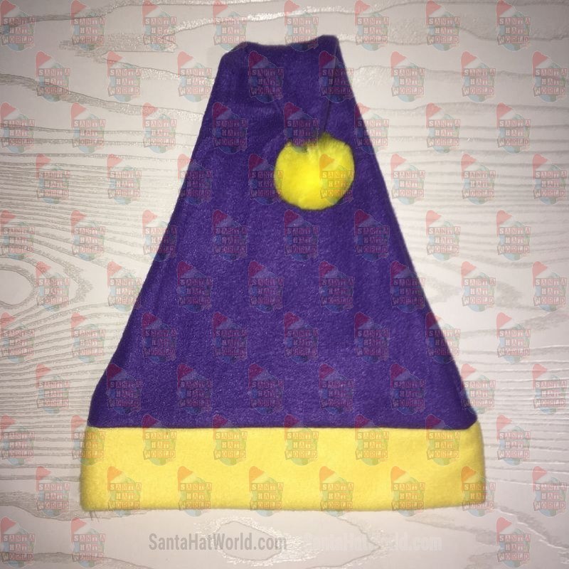 Purple and Pale Yellow Brim Santa Hat with Yellow Pom